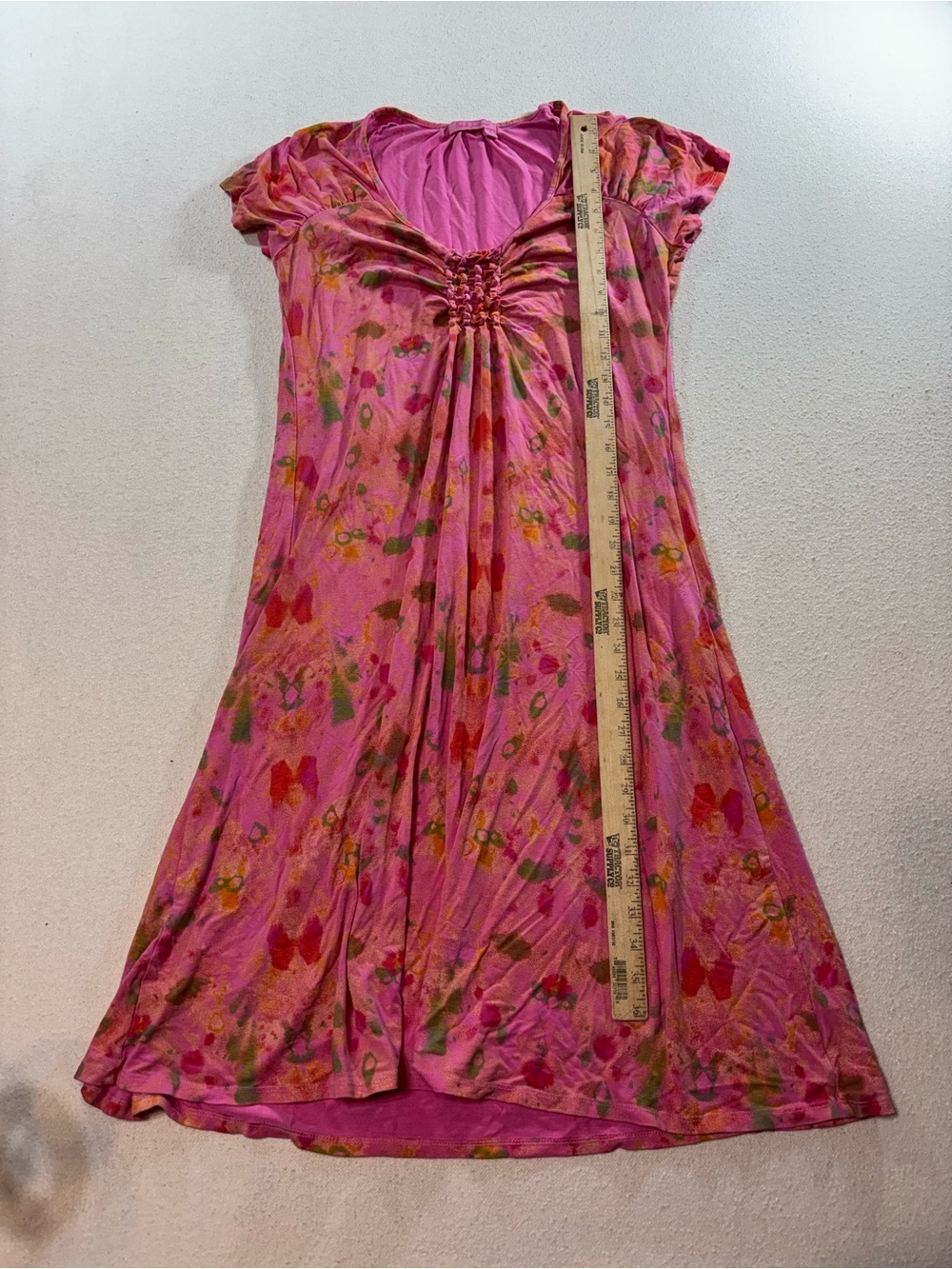 Fresh Produce Pink Floral Dress Small Boho Empire Waist USA Stretch Rayon - Picture 7 of 7